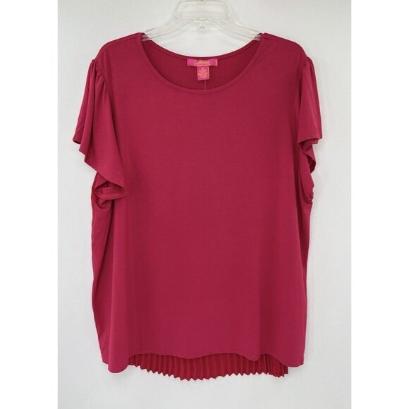 Catherine Malandrino Fuchsia Blouse – Flutter Sleeves, Pleated Back, Size XXL - Picture 1 of 5